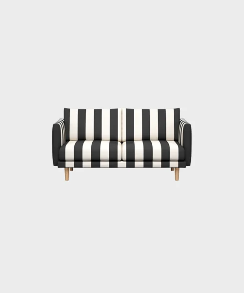 Lazy-minivuodesohva mustavalkoisella Mega Stripe -kankaalla ja tammijalalla