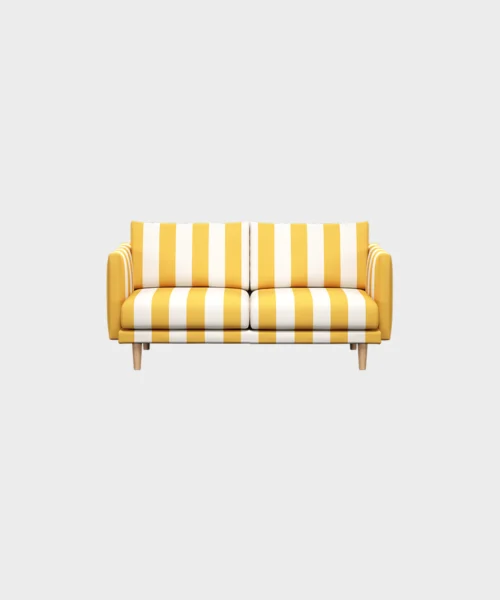 Lazy-minivuodesohva keltavalkoisellla Mega Stripe -kankaalla ja tammijalalla