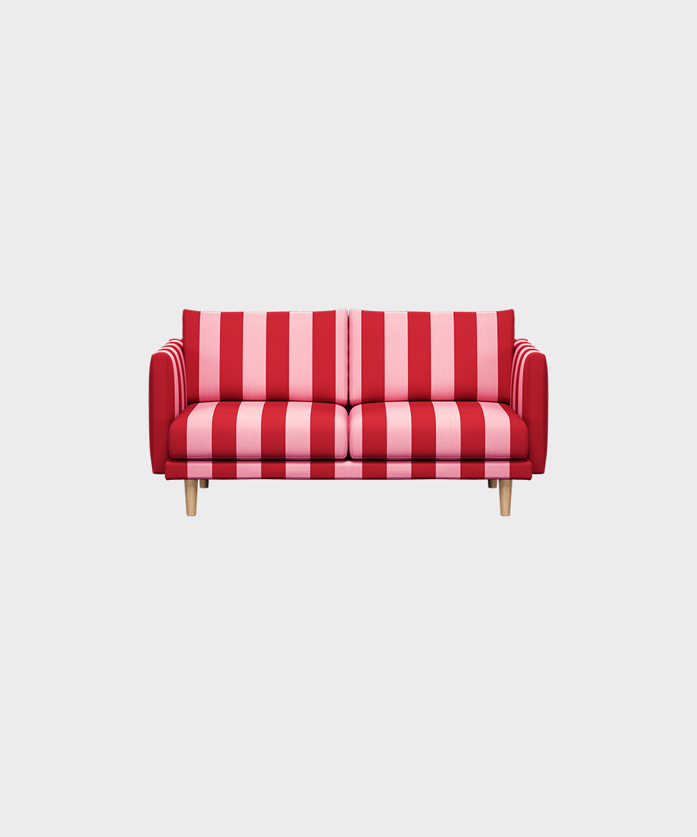 Lazy-minivuodesohva pinkkipunaisella Mega Stripe -kankaalla ja tammijalalla