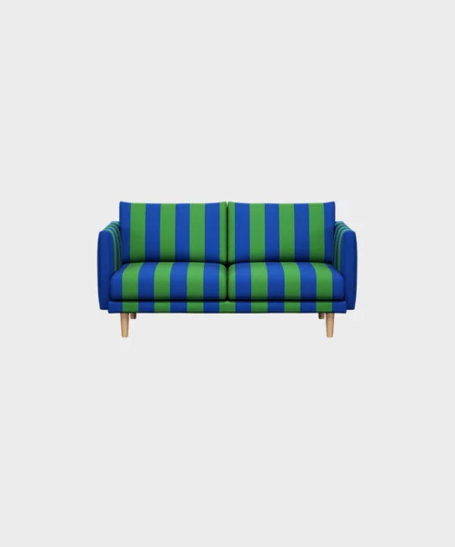 Lazy-minivuodesohva sinivihreällä Mega Stripe -kankaalla ja tammijalalla
